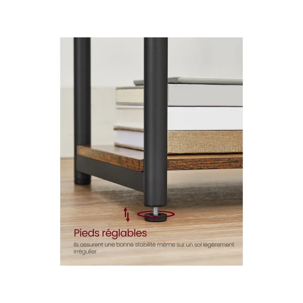 Table d'Appoint avec Multiprise 30 x 34 x 58 cm Marron Rustique Noir Table de Chevet Table de Nuit Moderne