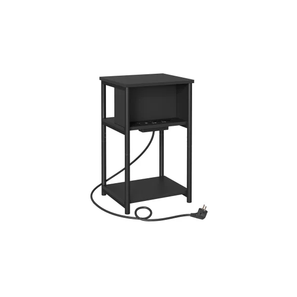 Table d'Appoint avec Multiprise 30 x 34 x 58 cm Noir Table de Chevet Noir Table de Nuit Moderne