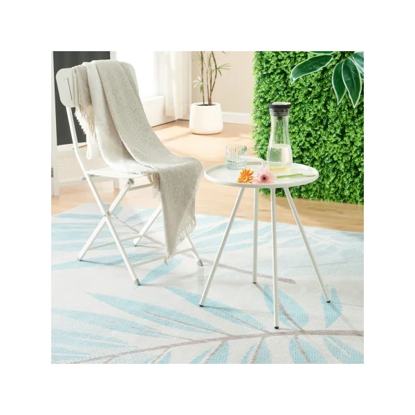 Table d'Appoint de Jardin en Acier Laqué Blanc 42 x 55 cm Table Basse de Jardin