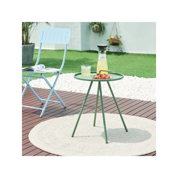 Table d'Appoint de Jardin en Acier Laqué Vert 42 x 55 cm Table Basse de Jardin