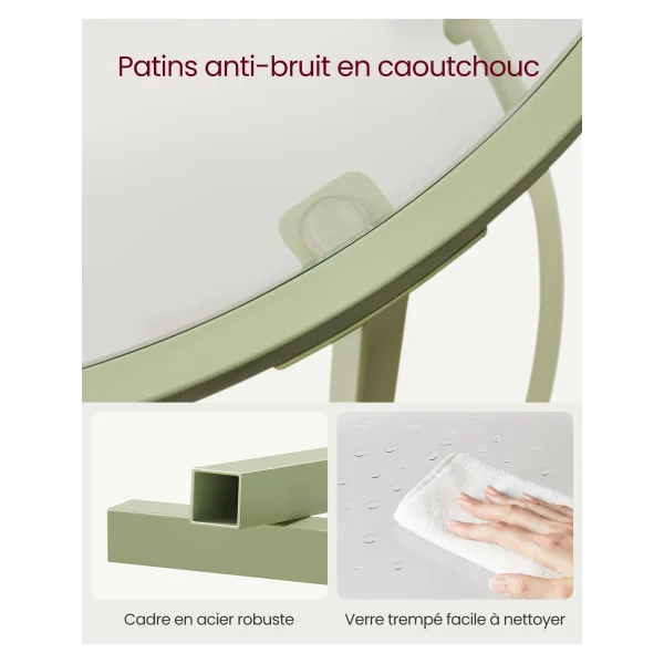 Table d'Appoint en Verre Trempé Ronde Métal Vert Laurier Table de Salon