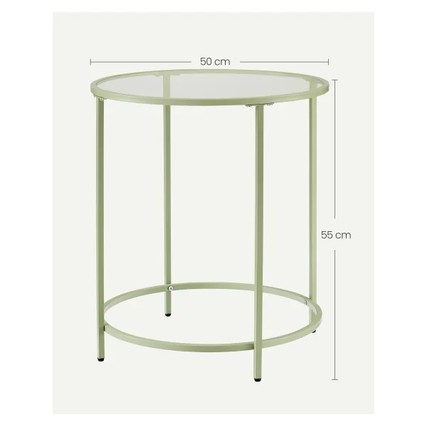 Table d'Appoint en Verre Trempé Ronde Métal Vert Laurier Table de Salon
