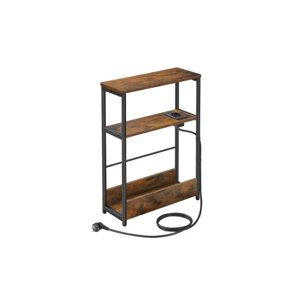Table d’Appoint Marron Rustique Etroite avec Multiprise 3 Niveaux