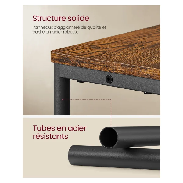 Table d’Appoint Marron Rustique Etroite avec Multiprise 3 Niveaux