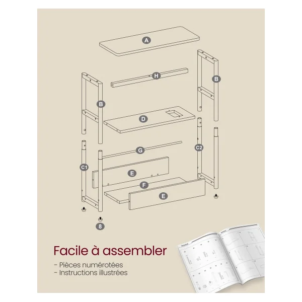 Table d’Appoint Marron Rustique Etroite avec Multiprise 3 Niveaux