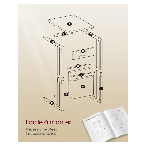 Table d’Appoint Noir Boisé Bout de Canapé Industriel 2 Ports USB et Prises