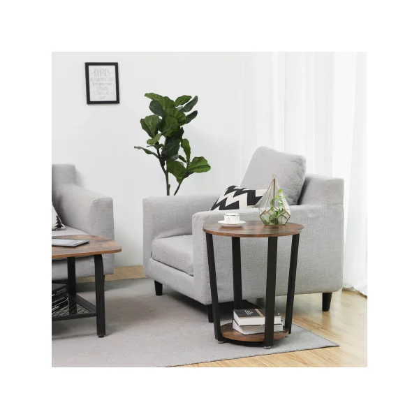 Table d'Appoint Ronde Marron Rustique Noir Table Basse de Salon Industriel