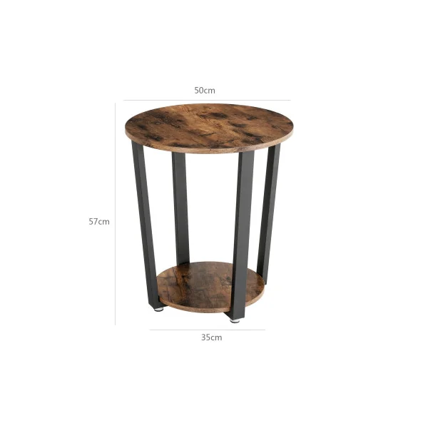 Table d'Appoint Ronde Marron Rustique Noir Table Basse de Salon Industriel