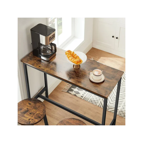 Table de Bar avec 2 Tabourets Table Haute de Cuisine Marron Rustique et Noir