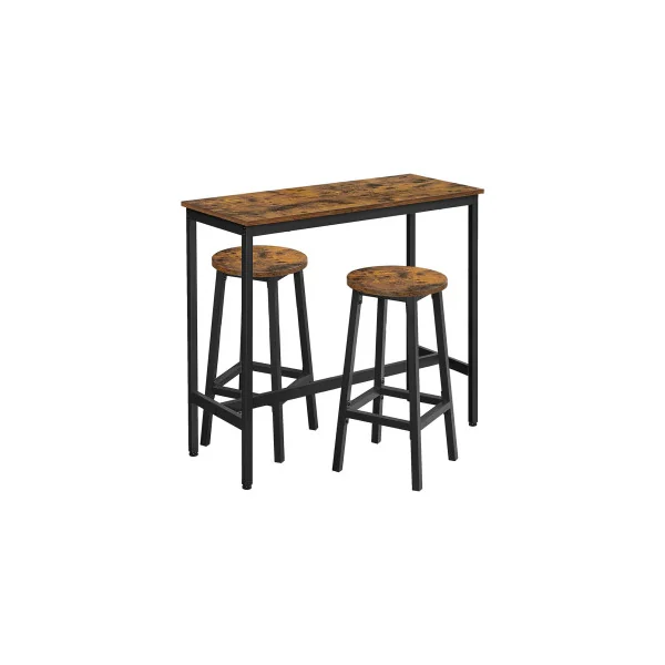 Table de Bar avec 2 Tabourets Table Haute de Cuisine Marron Rustique et Noir