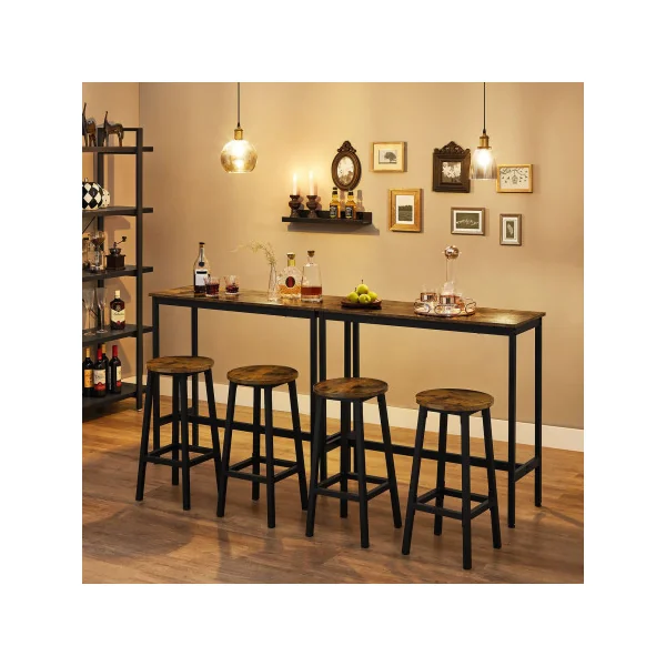 Table de Bar avec 2 Tabourets Table Haute de Cuisine Marron Rustique et Noir