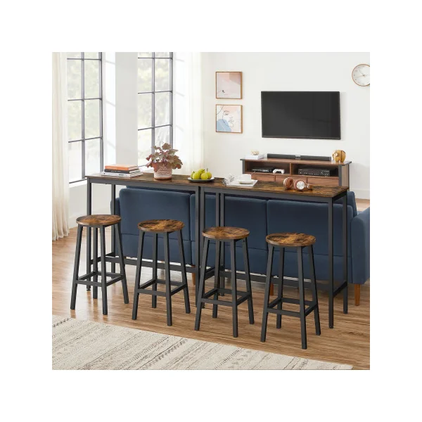Table de Bar avec 2 Tabourets Table Haute de Cuisine Marron Rustique et Noir