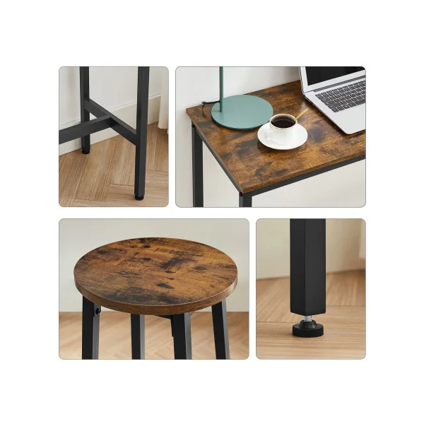 Table de Bar avec 2 Tabourets Table Haute de Cuisine Marron Rustique et Noir