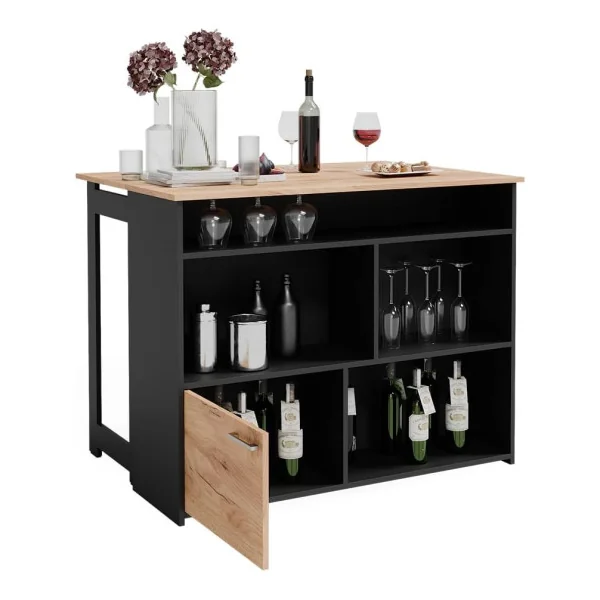 Table de Bar Chêne Anthracite Compartiments Ouverts 1 Porte Table Cuisine