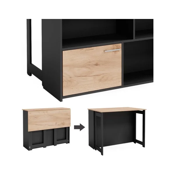 Table de Bar Chêne Anthracite Compartiments Ouverts 1 Porte Table Cuisine