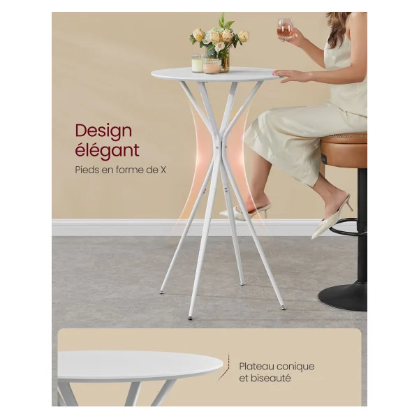 Table de Bar Haute Ronde 60 x 60 x 105 cm Blanche en Acier