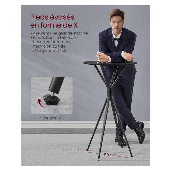 Table de Bar Haute Ronde 60 x 60 x 105 cm Noir en Acier