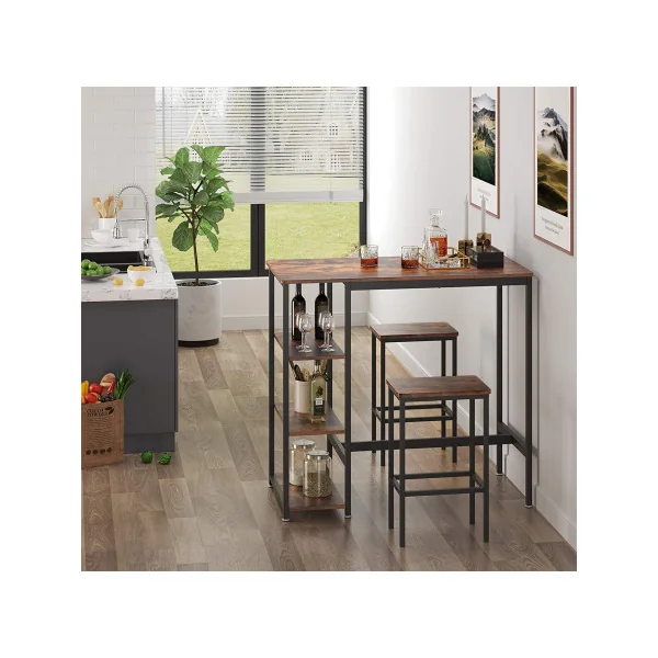 Table de Bar Industriel avec Etagères 110x60x100 cm Marron Rustique Table Salon Table de Cuisine