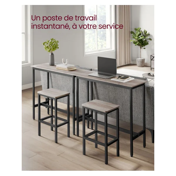 Table de Bar Industrielle Ensemble Table et Tabourets Grège Chiné et Noir d'Encre