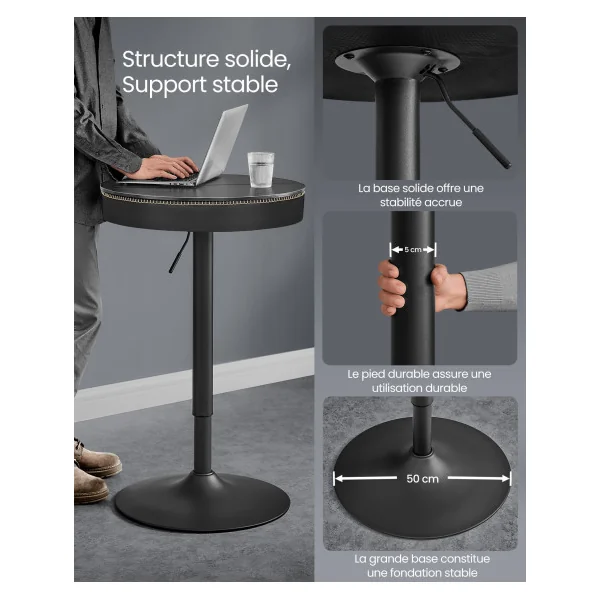 Table de Bar Réglable en Hauteur avec Rangement Noir Boisé