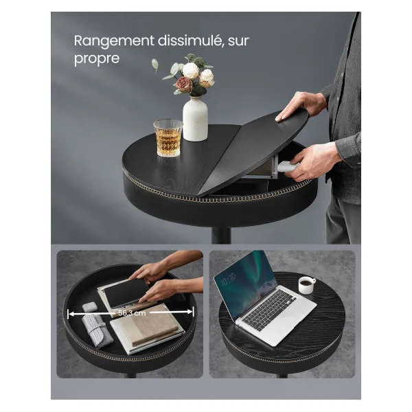 Table de Bar Réglable en Hauteur avec Rangement Noir Boisé