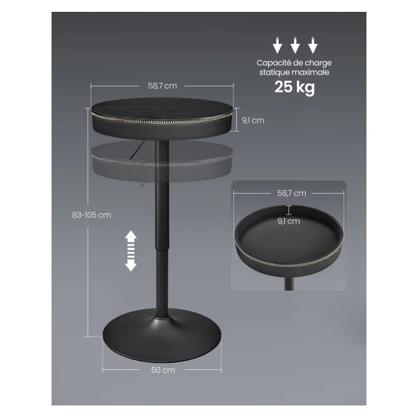 Table de Bar Réglable en Hauteur avec Rangement Noir Boisé