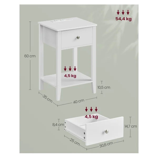 Table de Chevet 1 Tiroir en Bambou avec Multiprise 2 Ports USB Table de Nuit Tendance