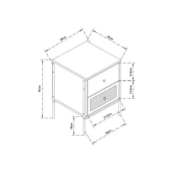 Table de Chevet 39 x 35 x 47 cm Effet Chêne Noir Table de Nuit Industrielle 2 Tiroirs