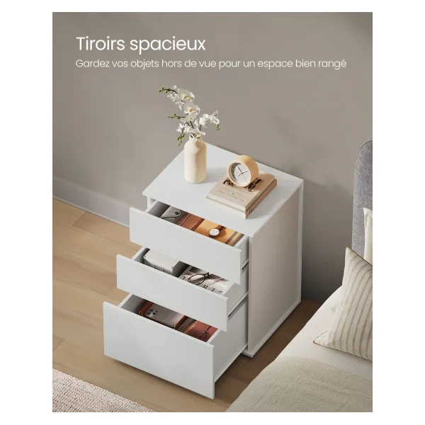 Table de Chevet 3 Tiroirs Blanc Mat et Beige Cappuccino Table de Nuit Moderne