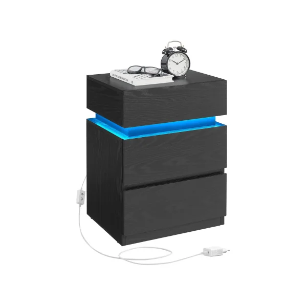 Table de Chevet avec Bande LED Multicolore Réglable 3 Tiroirs Table d’Appoint Table de Nuit Design