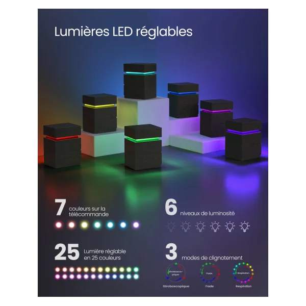 Table de Chevet avec Bande LED Multicolore Réglable 3 Tiroirs Table d’Appoint Table de Nuit Design