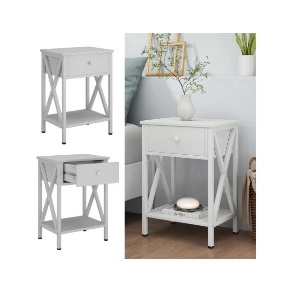Table de Chevet Blanche avec Tiroir Table Nuit en Bois Blanc