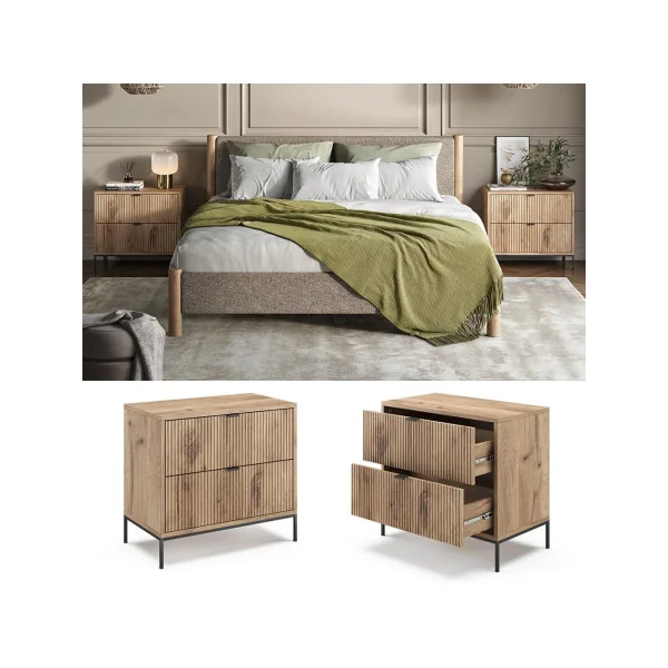 Table de Chevet Chêne Design Graphique x2 Table Chevet Bois Table Nuit Moderne