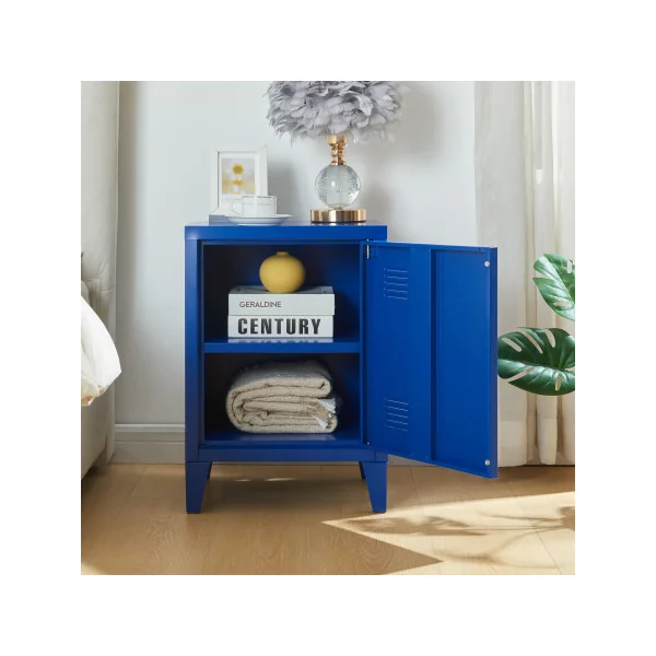 Table de Chevet Métal Bleu 40 x 30 x 57 cm Table de Nuit en Acier 1 Porte