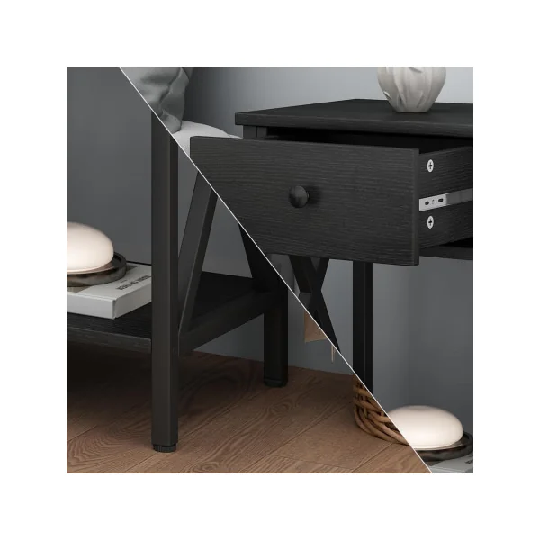 Table de Chevet Noir avec Tiroir Table Nuit en Bois Noir