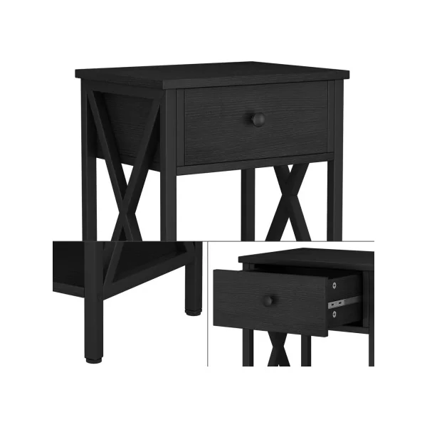 Table de Chevet Noir avec Tiroir Table Nuit en Bois Noir