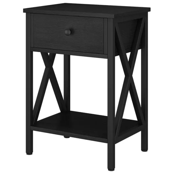 Table de Chevet Noir avec Tiroir Table Nuit en Bois Noir