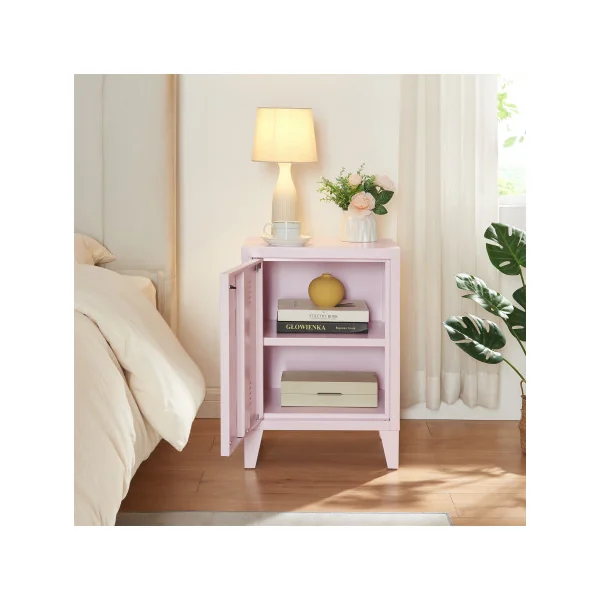 Table de Chevet Rose avec Porte Table de Nuit en Métal sur Pieds