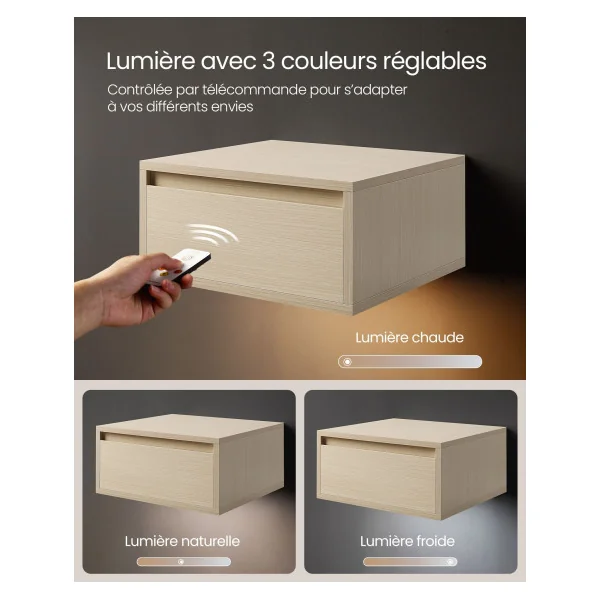 Table de Chevet Suspendue Beige Naturel Lumière 3 Couleurs Table de Nuit Moderne