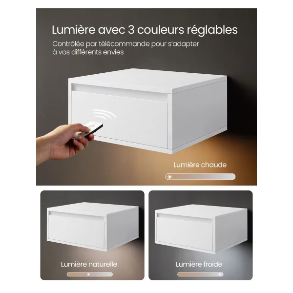 Table de Chevet Suspendue Blanc Nuage Lumière 3 Couleurs Table de Nuit Moderne