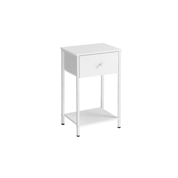 Table de Nuit 1 Tiroir en tissu Blanc Table de Chevet 1 Etagère