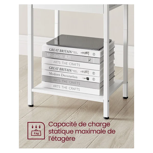 Table de Nuit 1 Tiroir en tissu Blanc Table de Chevet 1 Etagère