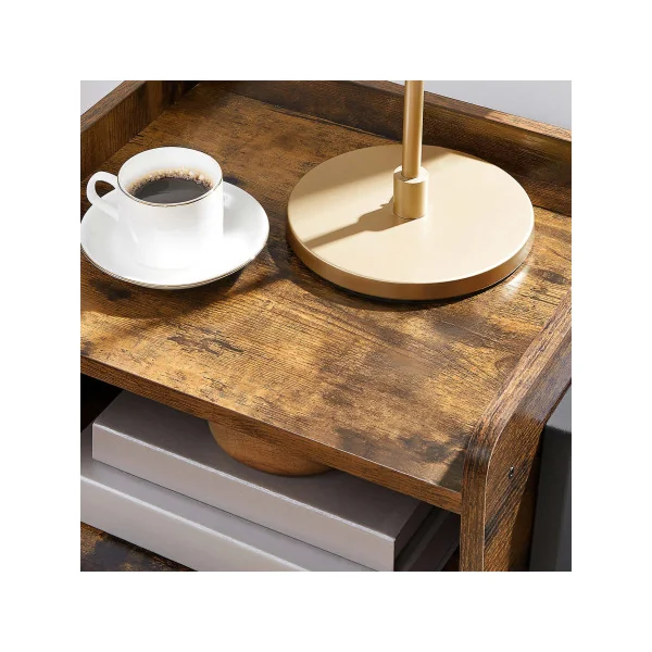 Table de Nuit Industrielle Table de Chevet Marron Rustique Pieds Acier Noir