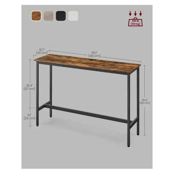 Table de Salon Table Salle à Manger Cuisine 140 x 40 x 90 cm Rustique et Noir Table de Bureau