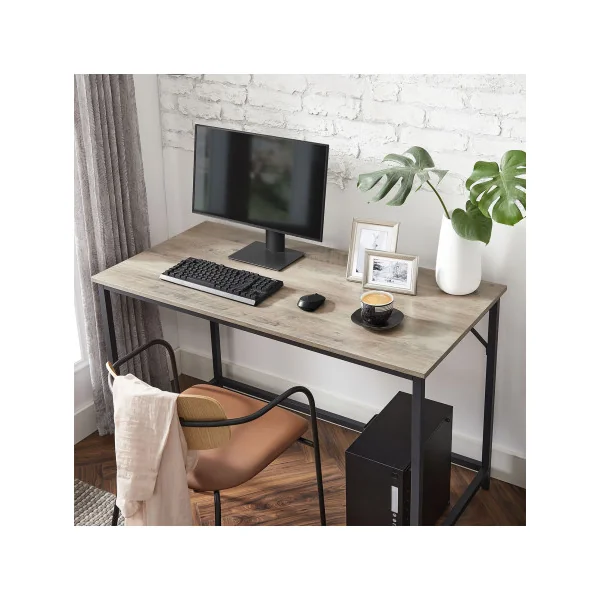 Table de Travail Bureau Industriel 120x60x75 cm Grège Cadre en Acier Noir
