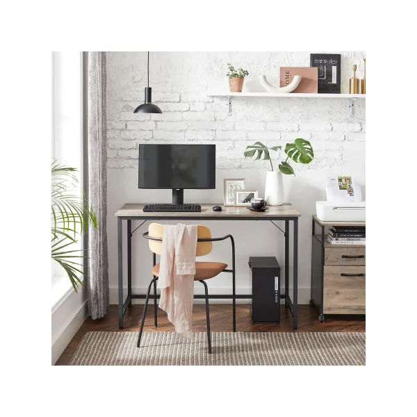 Table de Travail Bureau Industriel 120x60x75 cm Grège Cadre en Acier Noir