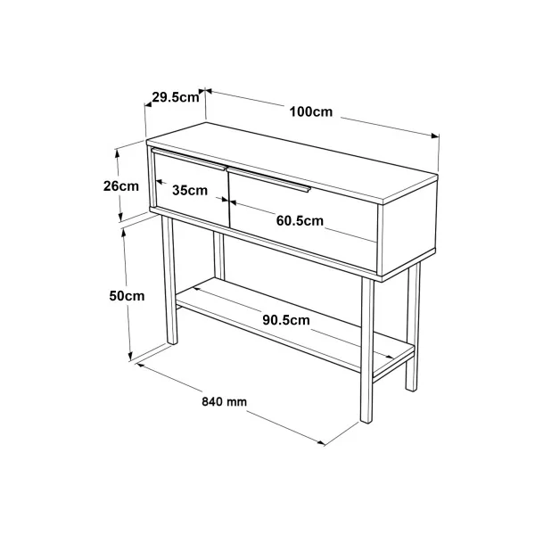Table d'Entrée Console d'Entrée 100 x 30 x 76 cm Blanc et Noir 2 Portes Noir