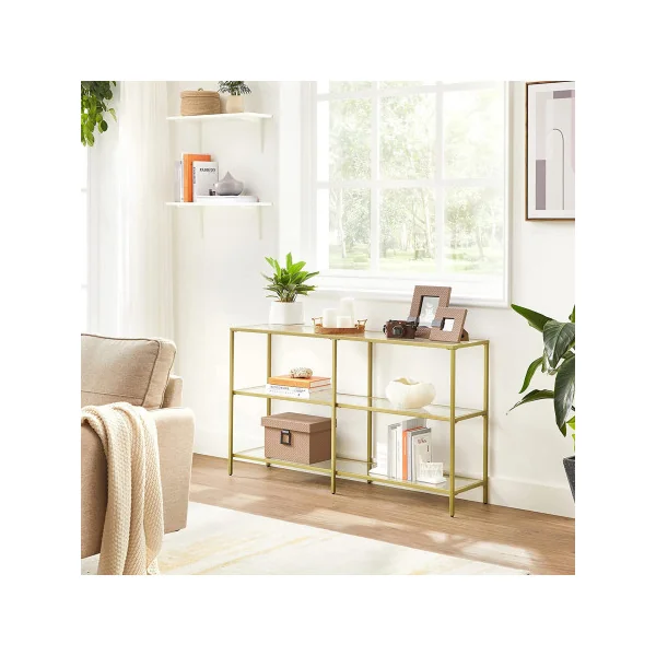 Table d'Entrée Console d'Entrée Métal Doré et Verre Trempé Console de Couloir Tendance
