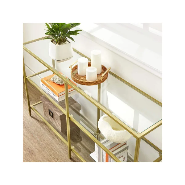 Table d'Entrée Console d'Entrée Métal Doré et Verre Trempé Console de Couloir Tendance