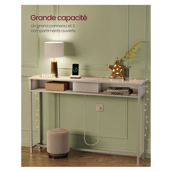 Table d'Entrée Console Fine Blanc Nuage Table de Canapé avec 2 Compartiments Chargement Caché Gain de Place